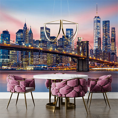 New York City Skyline at Sunset Wall Mural - Brooklyn Bridge and Skyscrapers Wallpaper