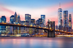 Custom New York City Skyline at Sunset Wall Mural - Brooklyn Bridge and Skyscrapers Wallpaper