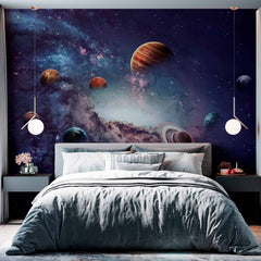 Custom Stunning Outer Space Wall Mural Wallpaper Featuring Planets and Galaxy