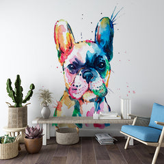 Custom Vibrant Watercolor French Bulldog Art Wall Murals