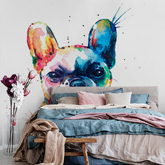 Custom Vibrant Watercolor French Bulldog Art Wall Murals