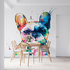 Custom Vibrant Watercolor French Bulldog Art Wall Murals