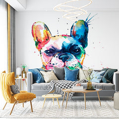 Custom Vibrant Watercolor French Bulldog Art Wall Murals