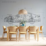 Technical Blueprint Drawing of Modern Car Wall Murals