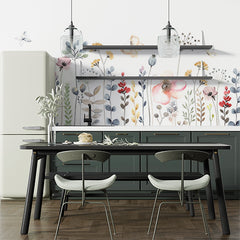 Custom Watercolor Floral Mural Wallpaper - Delicate Wildflowers and Butterflies Design