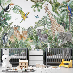 Custom Kids Wall Mural Safari Animals Africa Inspired Wallpaper for Kids Room