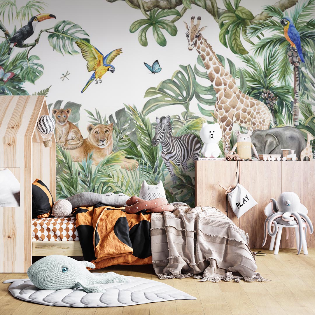 Kids Wall Mural Safari Animals Africa Inspired Wallpaper for Kids Room