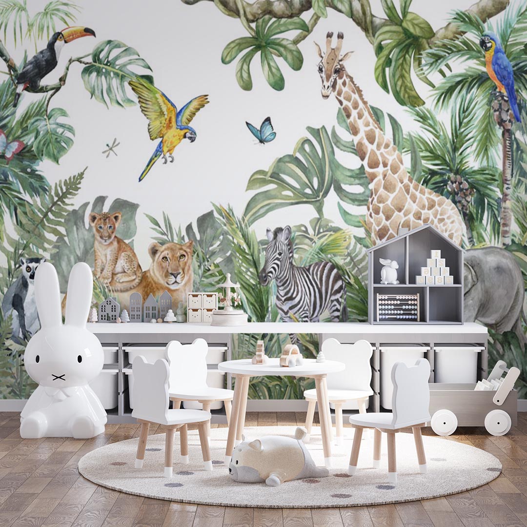 Kids Wall Mural Safari Animals Africa Inspired Wallpaper for Kids Room