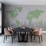 Eco-Friendly World Map Wall Mural Wallpaper with Green and Gray Forest Theme