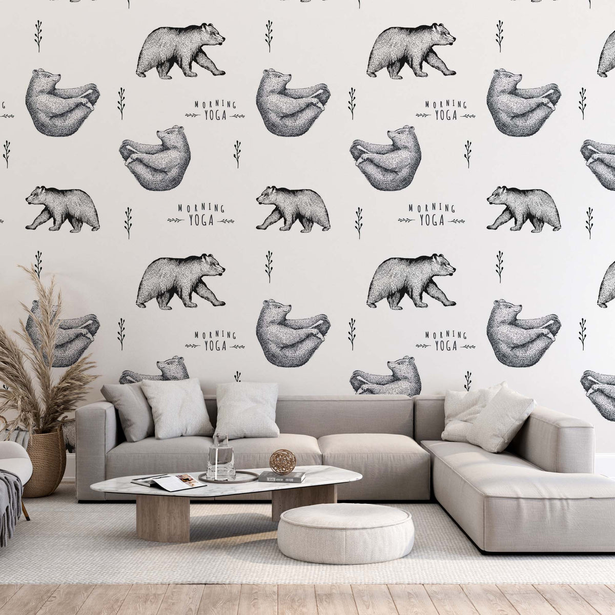 Morning Yoga Bears Wall Mural Animals Scandinavian Wallpaper