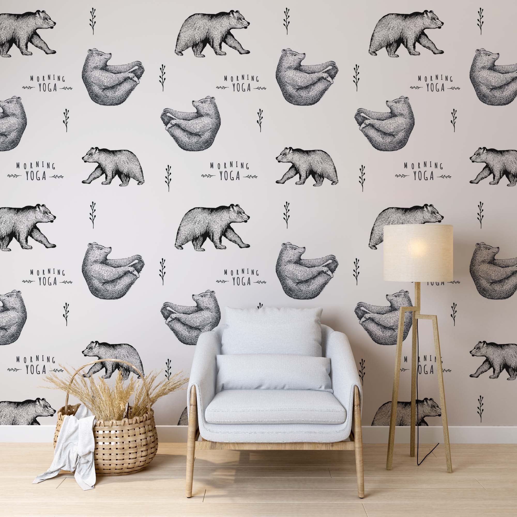 Morning Yoga Bears Wall Mural Animals Scandinavian Wallpaper