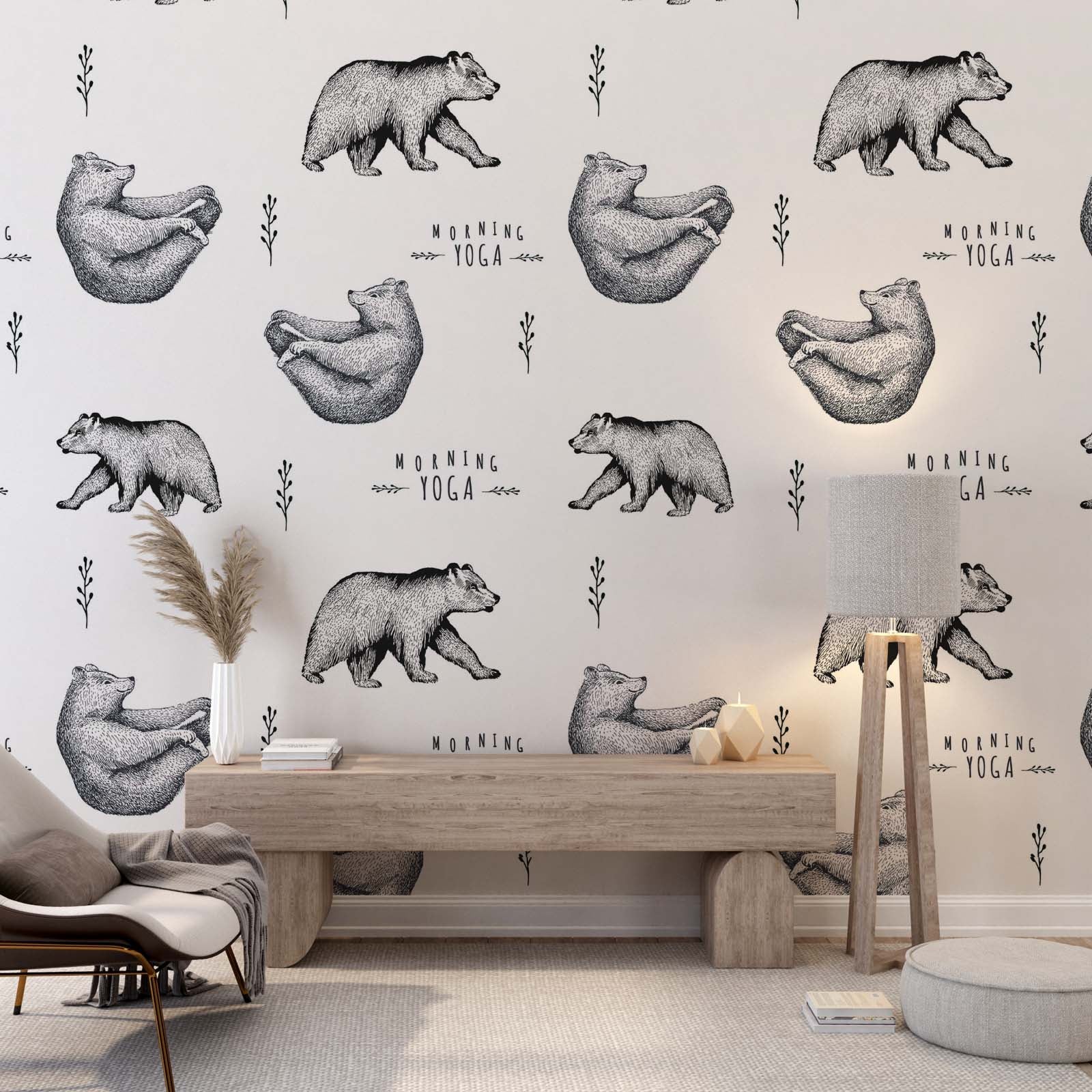 Morning Yoga Bears Wall Mural Animals Scandinavian Wallpaper