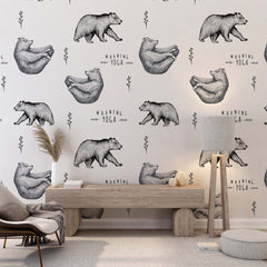 Custom Morning Yoga Bears Wall Mural Animals Scandinavian Wallpaper