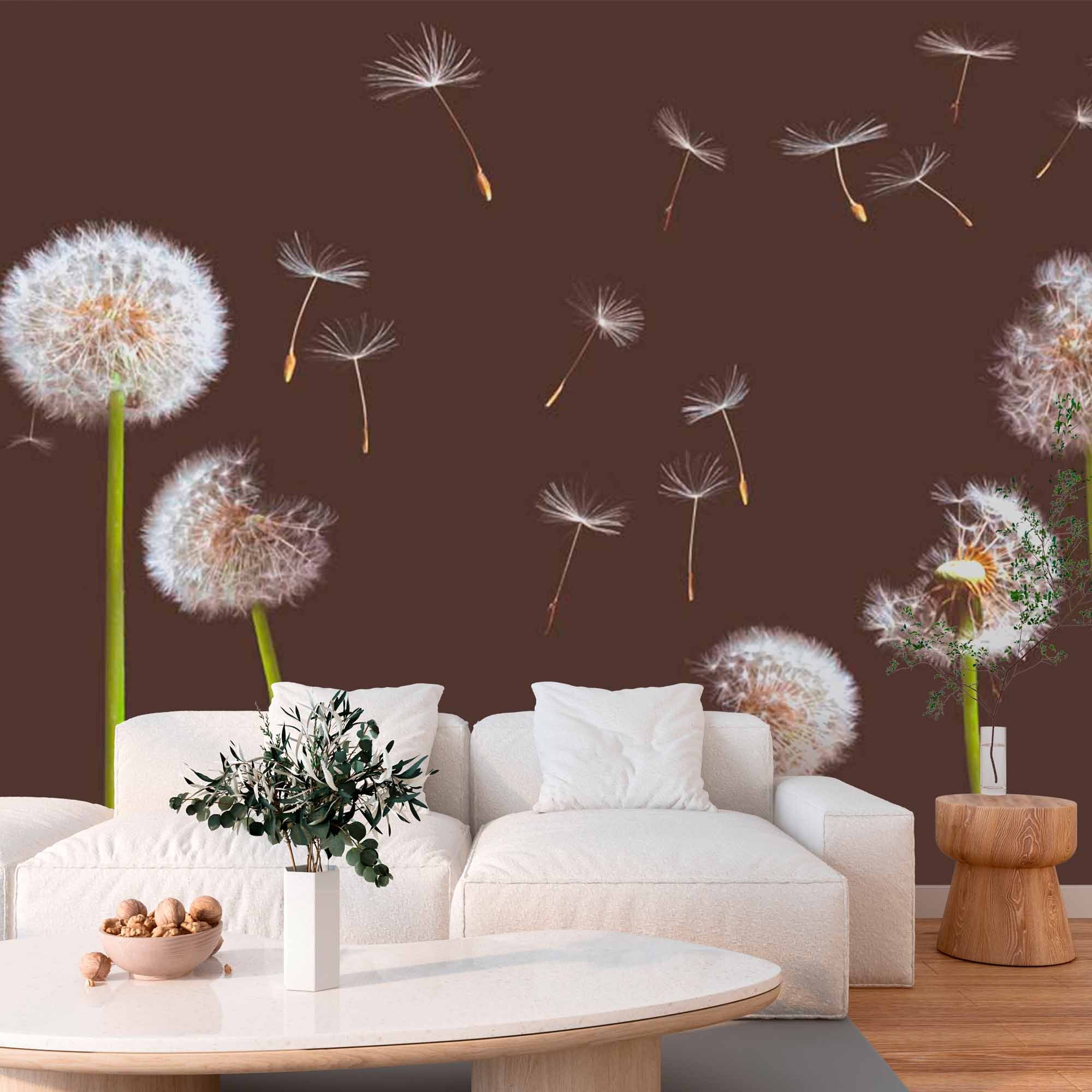 Dandelion Silhouette Wall Mural Dark Floral Realistic Wallpaper