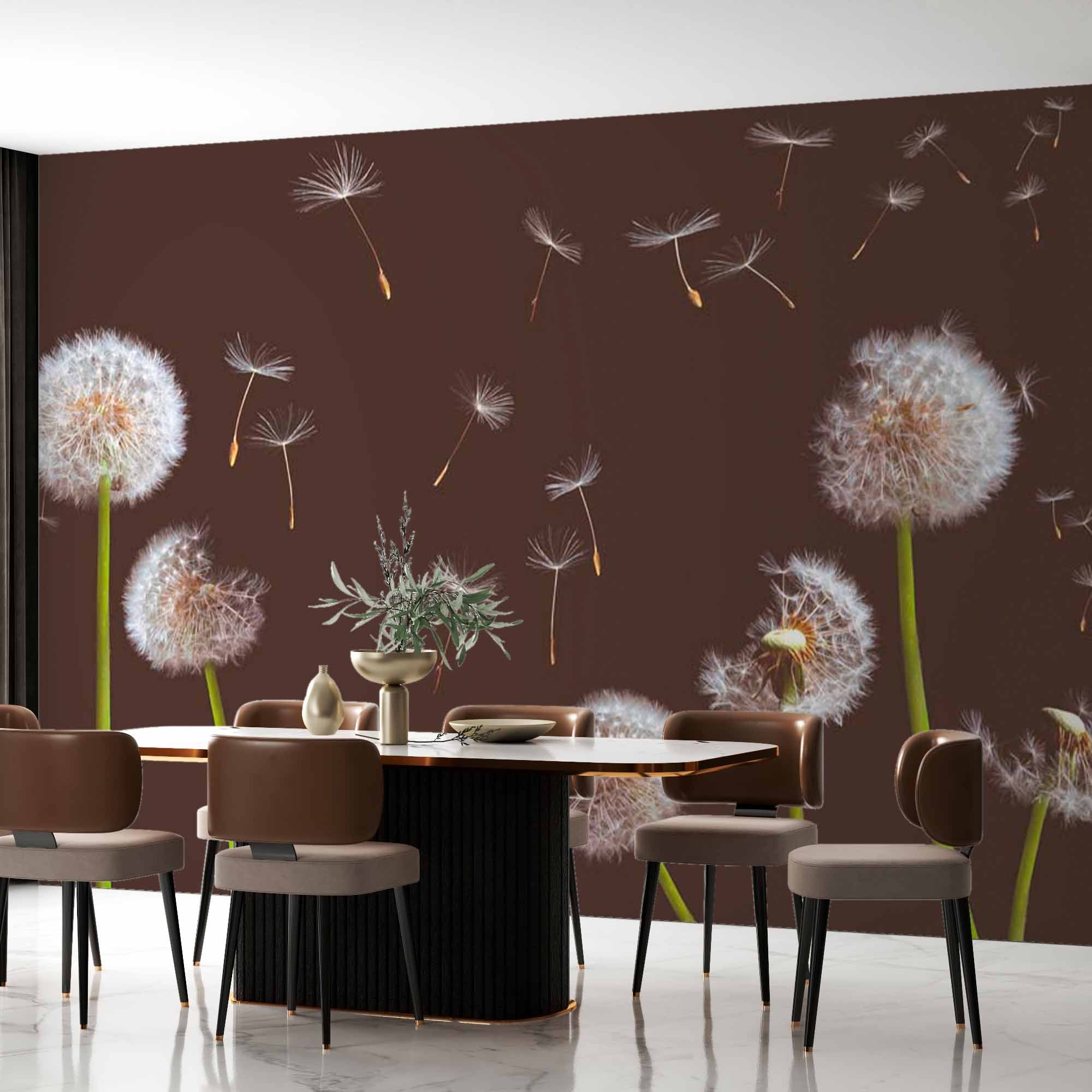 Dandelion Silhouette Wall Mural Dark Floral Realistic Wallpaper