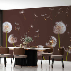 Custom Dandelion Silhouette Wall Mural Dark Floral Realistic Wallpaper