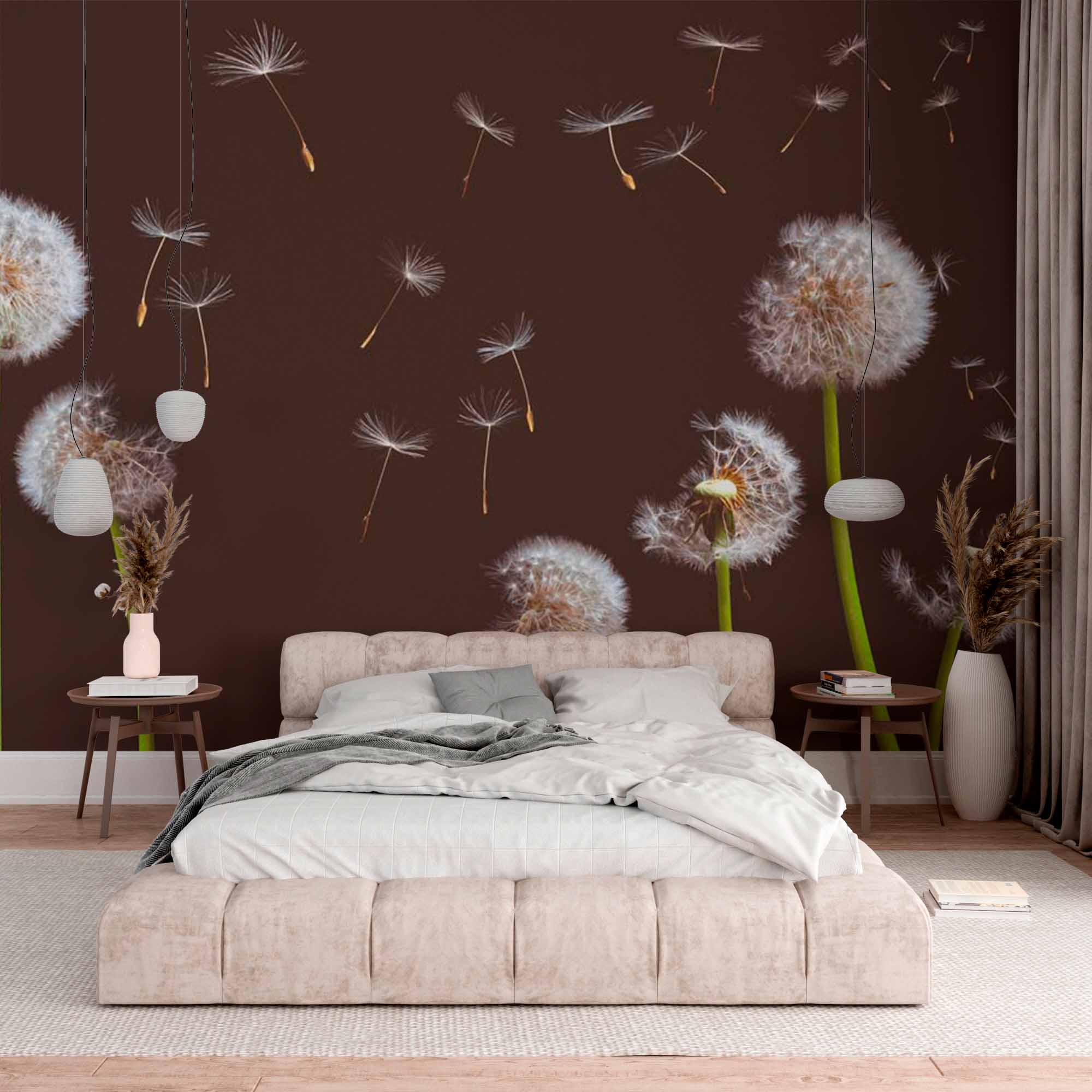 Dandelion Silhouette Wall Mural Dark Floral Realistic Wallpaper