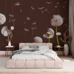 Custom Dandelion Silhouette Wall Mural Dark Floral Realistic Wallpaper