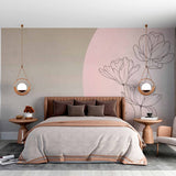 Line Art Flower Circle Wall Mural Tender Pink Floral Wallpaper