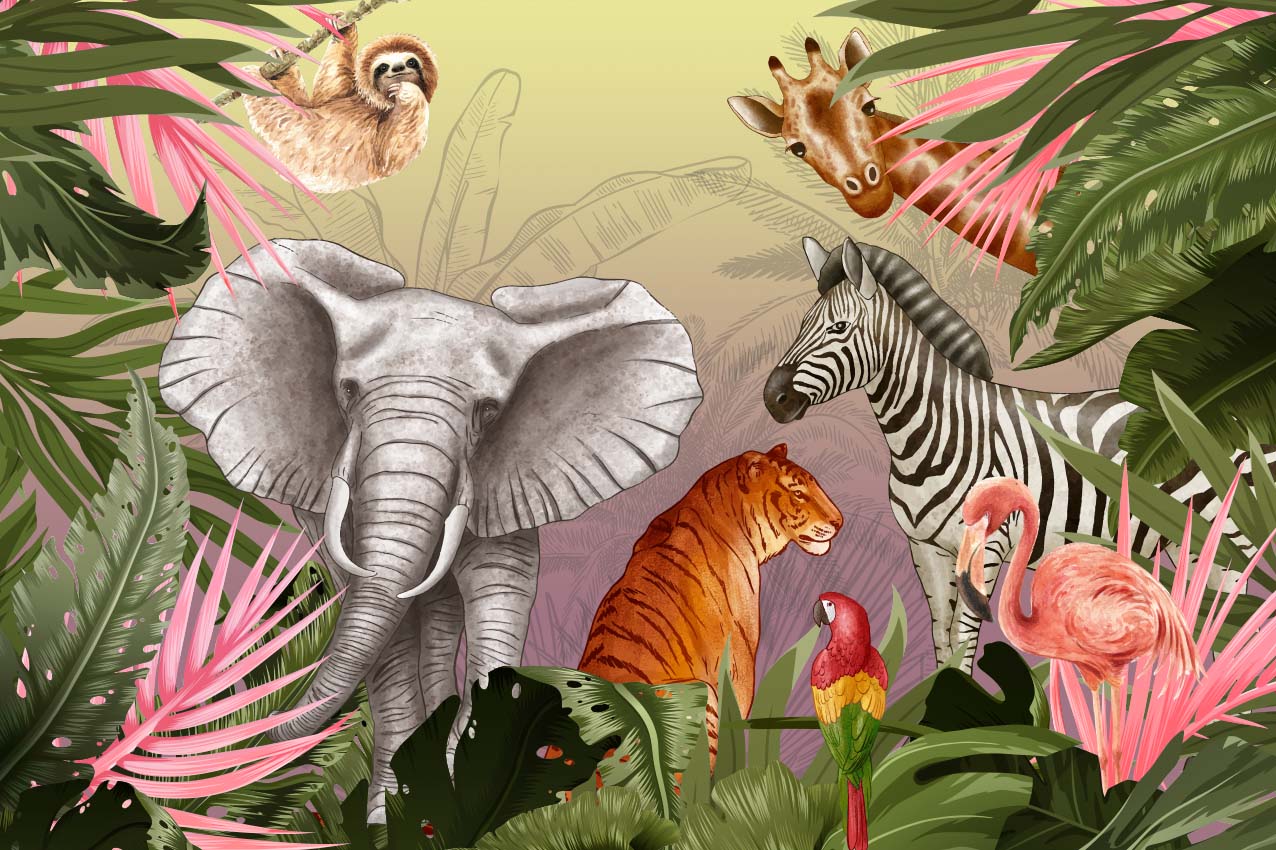 Kids Wall Mural Safari Animals Jungle Theme Wallpaper for Kids  Room