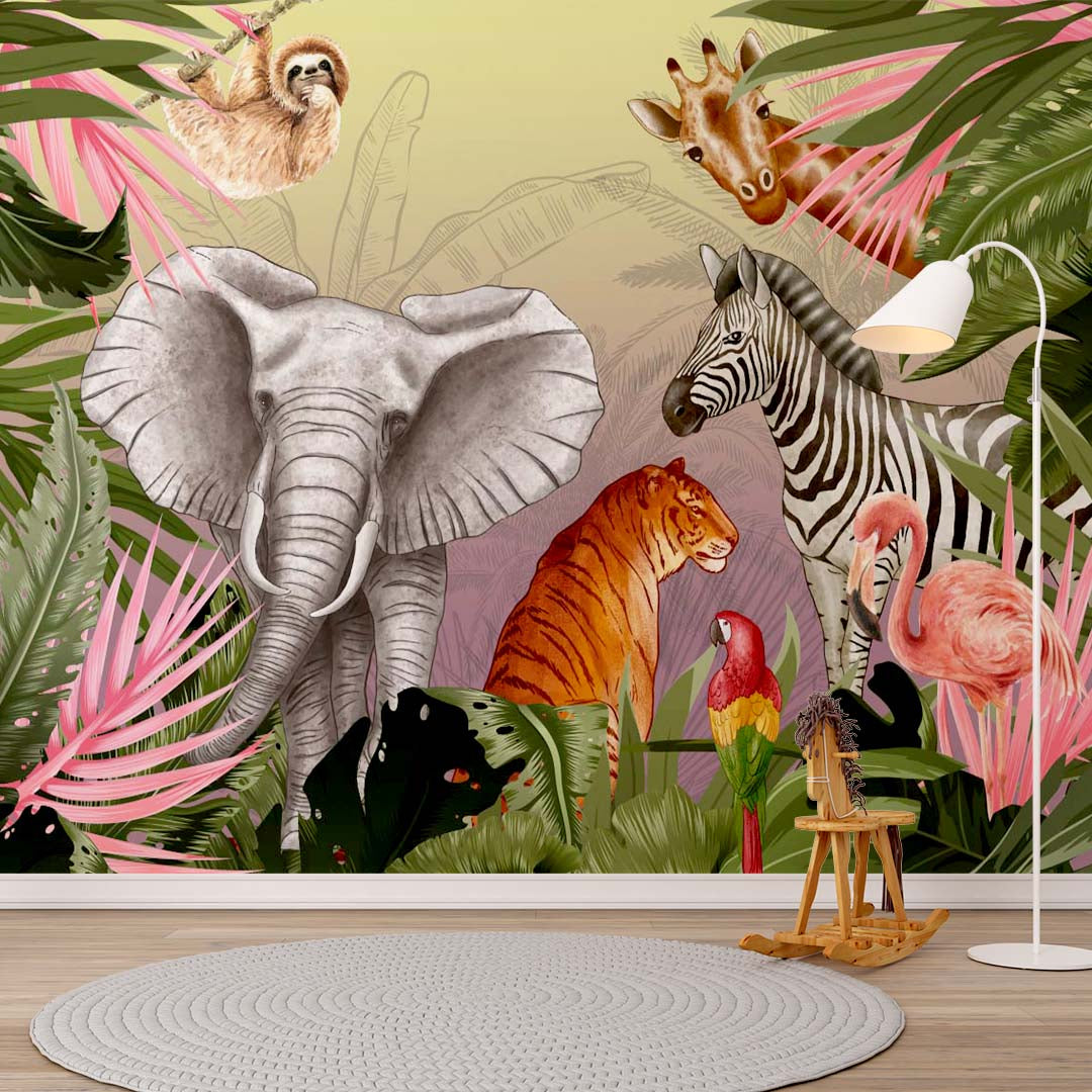 Kids Wall Mural Safari Animals Jungle Theme Wallpaper for Kids  Room