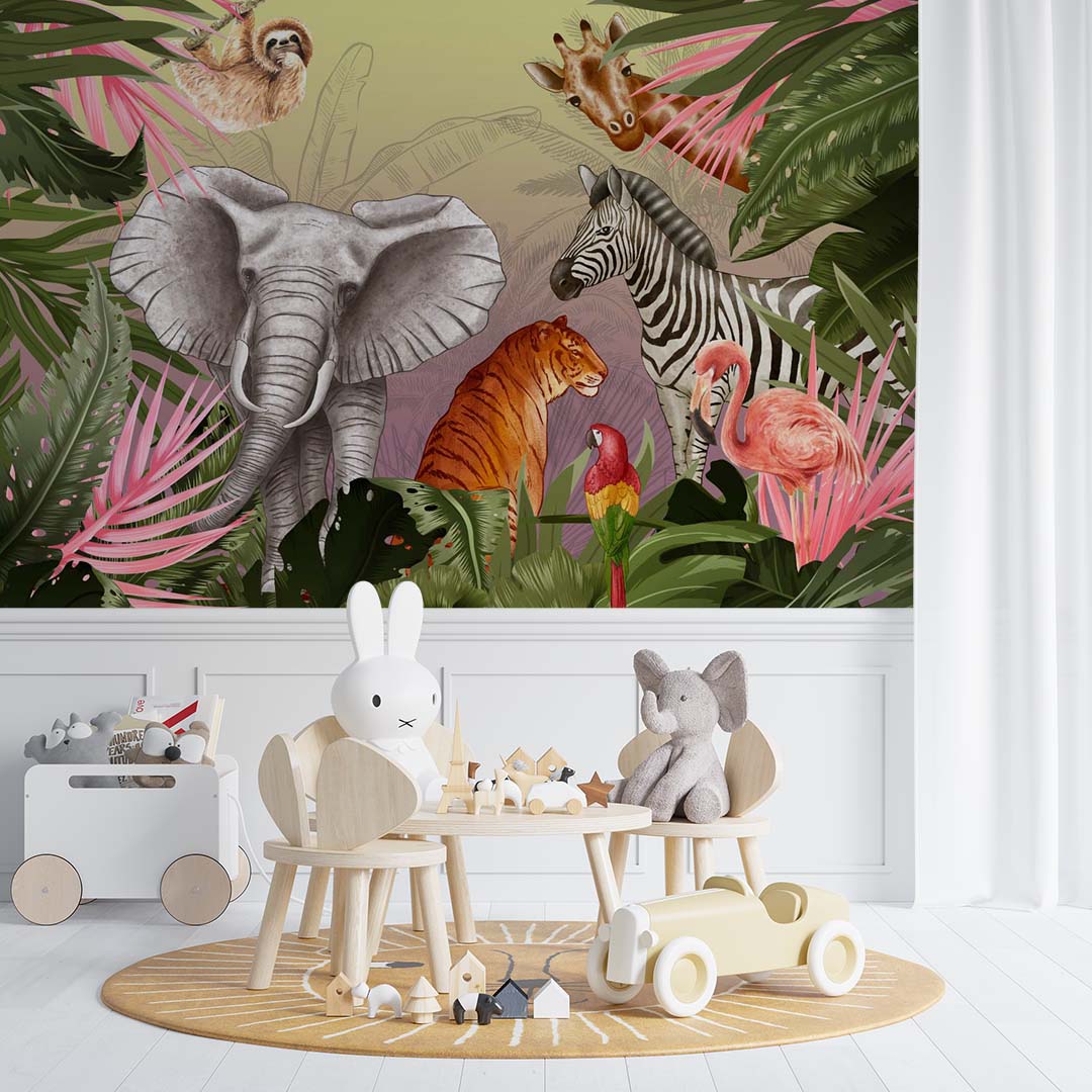 Kids Wall Mural Safari Animals Jungle Theme Wallpaper for Kids  Room