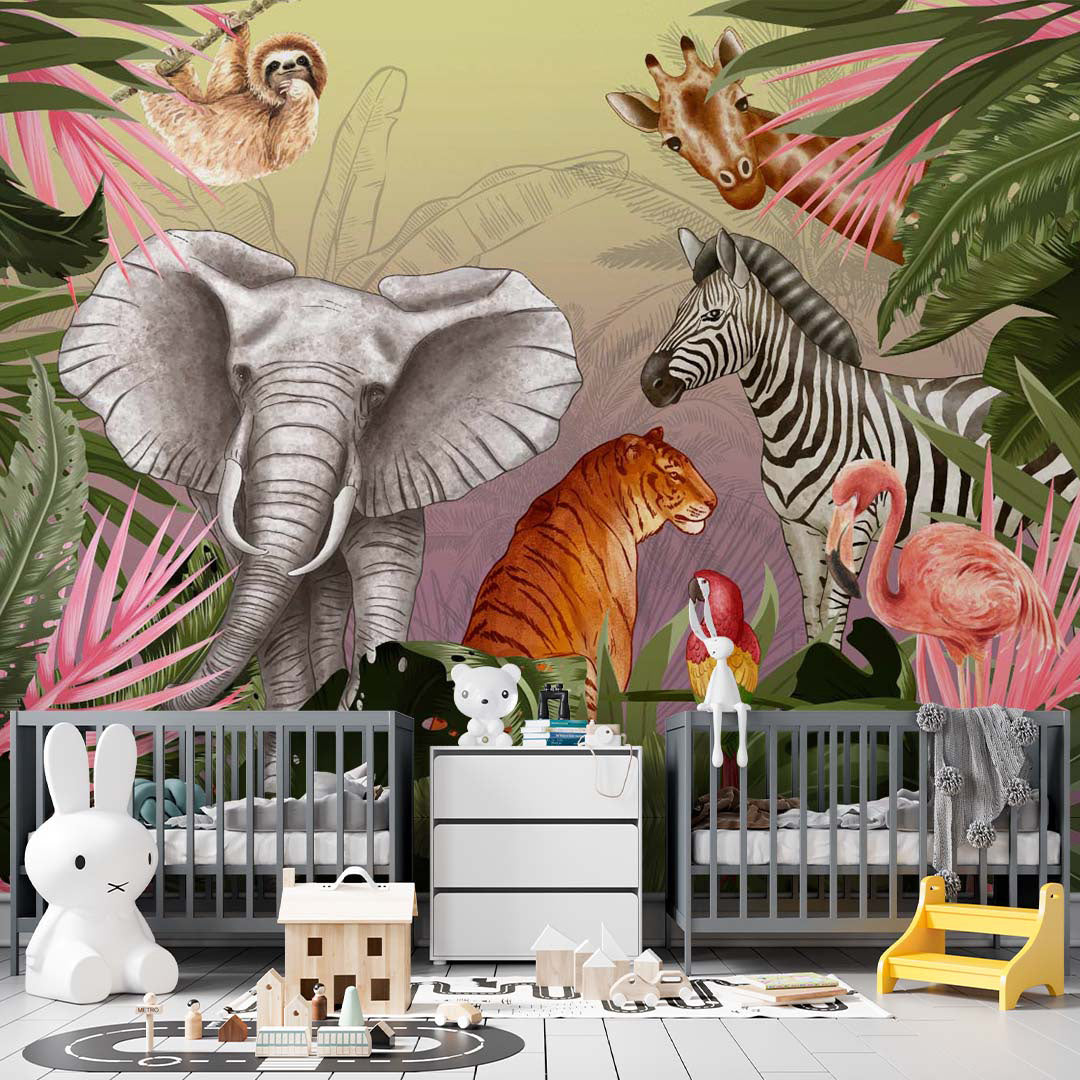 Kids Wall Mural Safari Animals Jungle Theme Wallpaper for Kids  Room