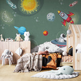 Kids Wall Murals Solar System Space Rocket Planets Astronaut Wallpaper for Kids