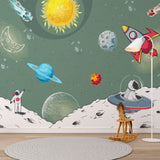 Kids Wall Murals Solar System Space Rocket Planets Astronaut Wallpaper for Kids