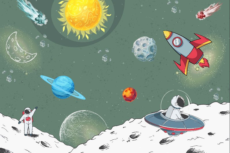 Kids Wall Murals Solar System Space Rocket Planets Astronaut Wallpaper for Kids