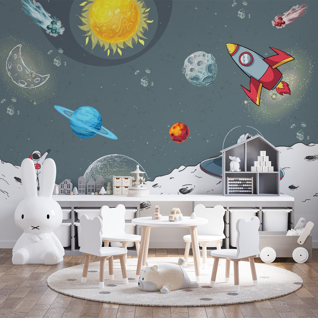 Kids Wall Murals  Space Rocket Planets Astronaut Dark Wallpaper for Kids