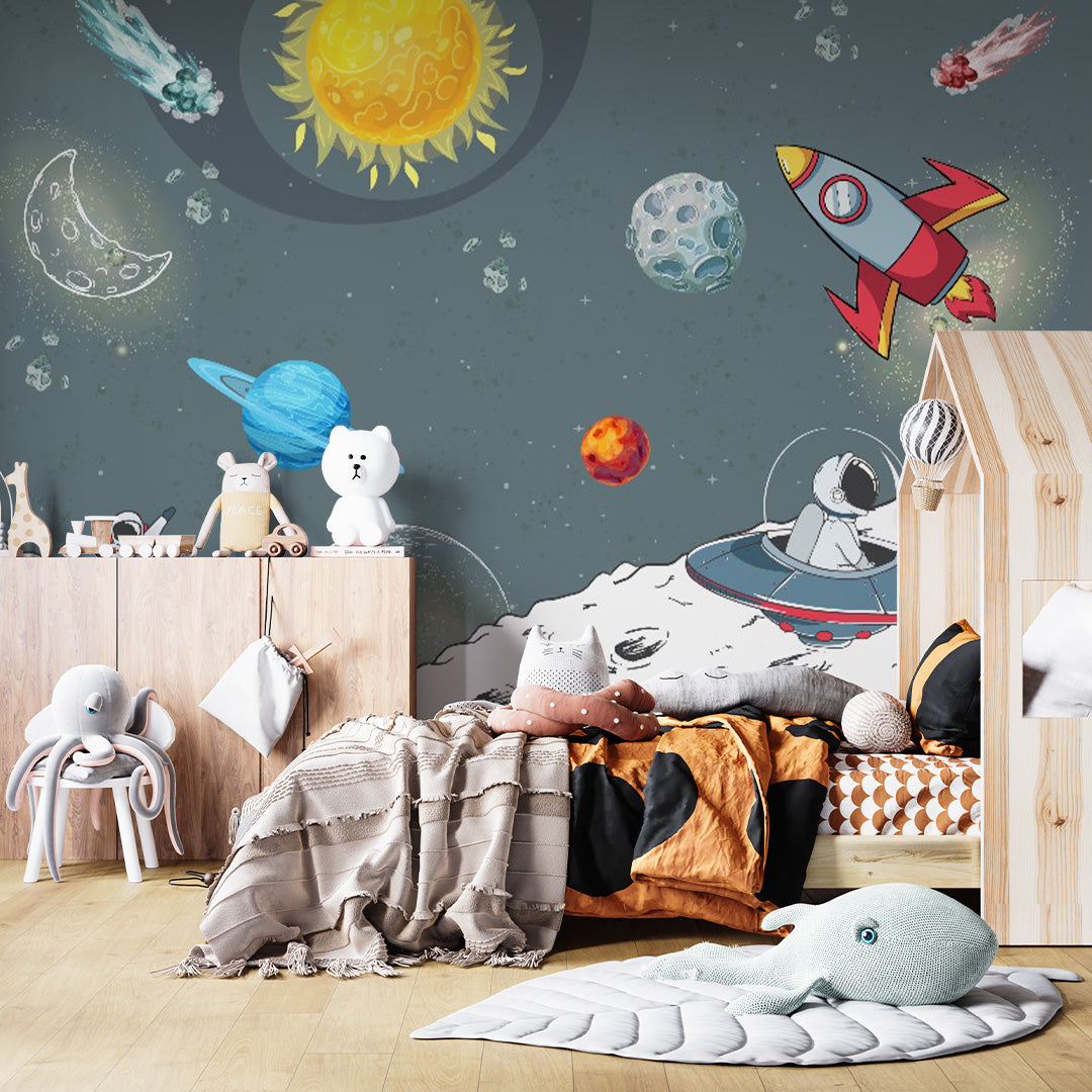 Kids Wall Murals  Space Rocket Planets Astronaut Dark Wallpaper for Kids