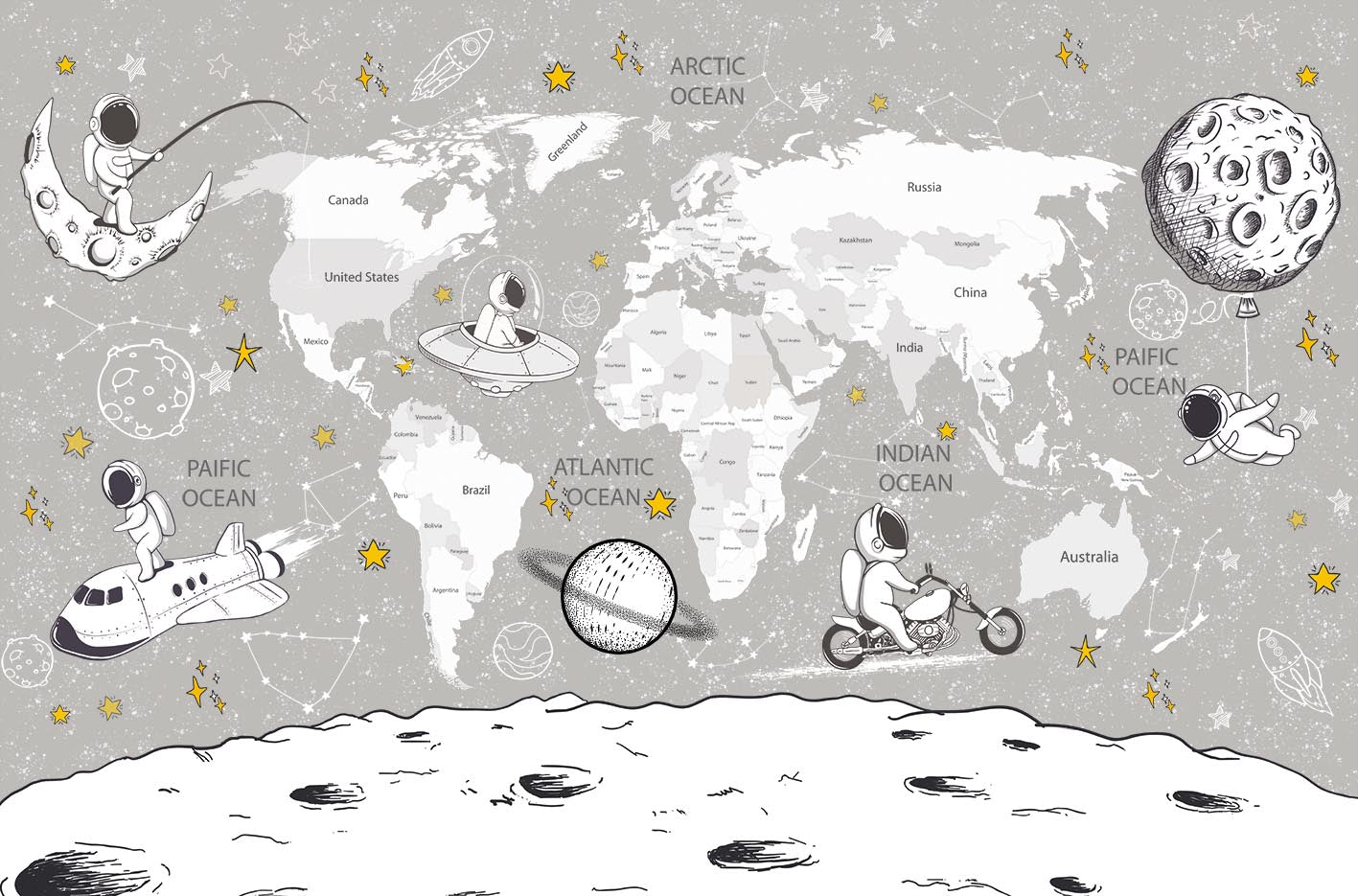 Mapa świata dla dzieci Naklejki ścienne Plakaty dla dziewczynek Chłopcy Tapety dla dzieci dla dzieci