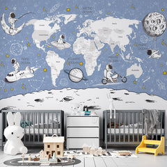 Custom Kids World Map Space Wall Mural Decals Posters for Girls Boys Baby Wallpaper for Kids