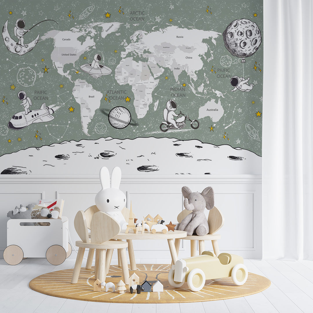 Kids World Map Wall Mural Decals Posters for Girls Boys Baby Wallpaper for Kids