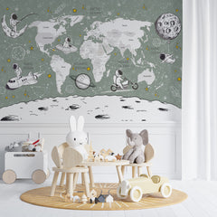 Custom Kids World Map Wall Mural Decals Posters for Girls Boys Baby Wallpaper for Kids