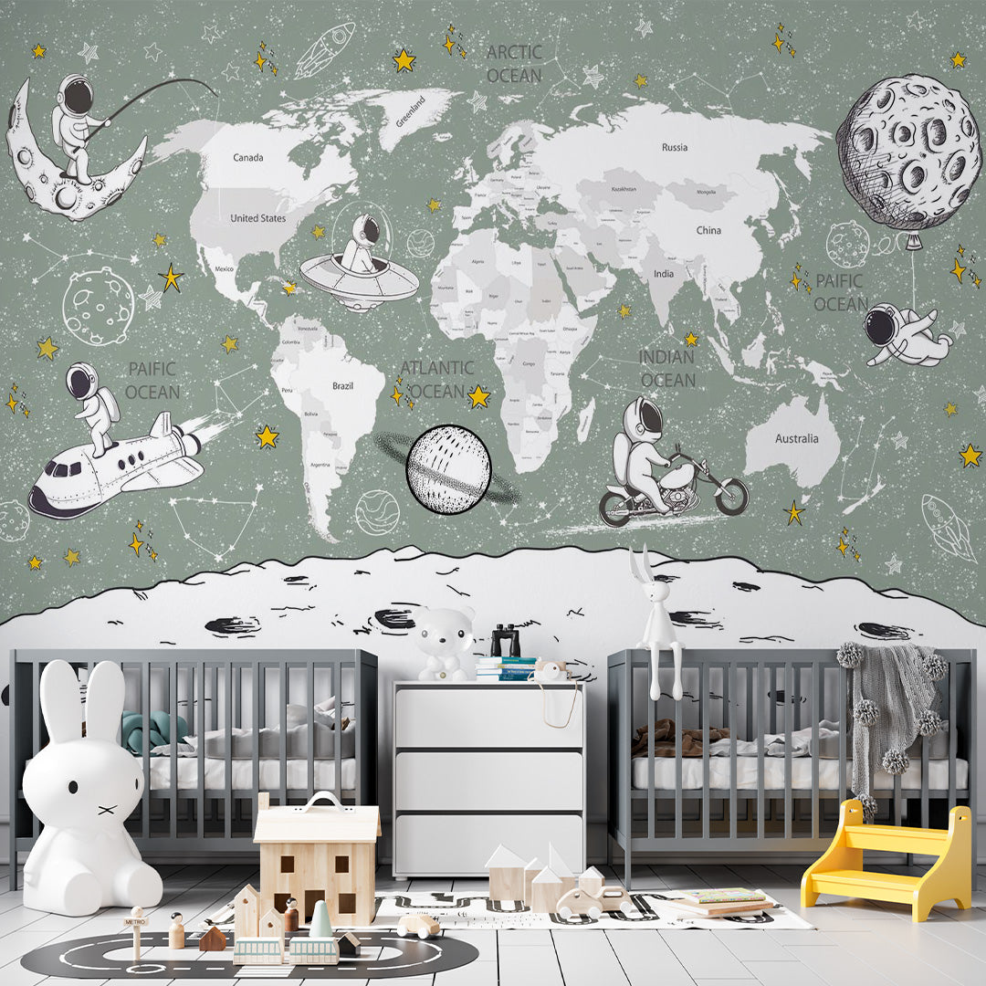 Kids World Map Wall Mural Decals Posters for Girls Boys Baby Wallpaper for Kids