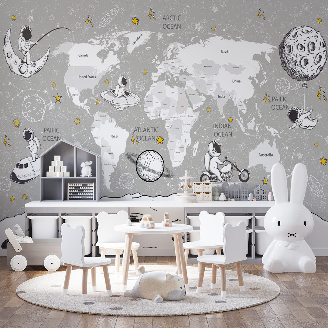 Custom Kids World Map Wall Mural Decals Posters for Girls Boys Baby Wallpaper for Kids