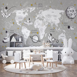 Kids World Map Wall Mural Decals Posters for Girls Boys Baby Wallpaper for Kids