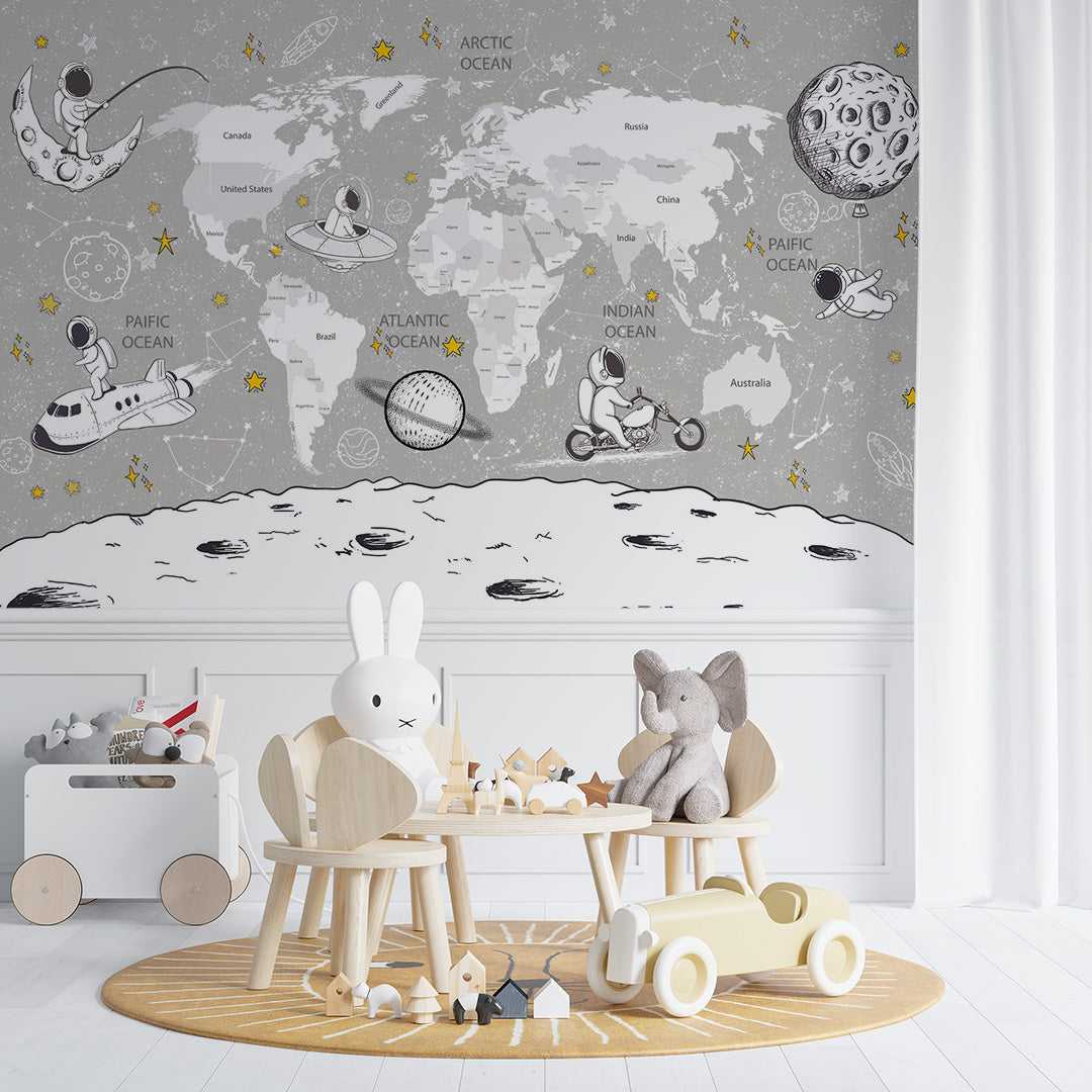 Kids World Map Wall Mural Decals Posters for Girls Boys Baby Wallpaper for Kids