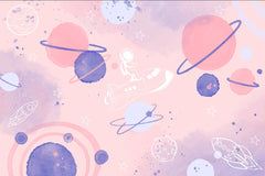 Custom Kids Wall Murals Space Planets Astronaut Pink Watercolor Wallpaper for Kids