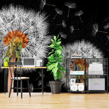 Modern Black and White Dandelion Wall Mural Wallpaper