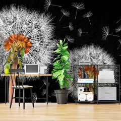 Custom Modern Black and White Dandelion Wall Mural Wallpaper