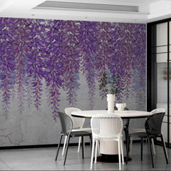 Niestandardowa elegancka fioletowa fototapeta wisteria z betonową teksturą