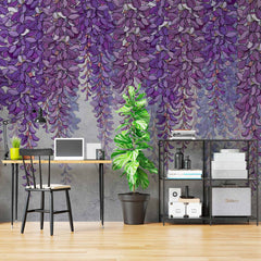 Custom Elegant Purple Wisteria Wall Mural Wallpaper with Concrete Texture