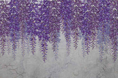 Custom Elegant Purple Wisteria Wall Mural Wallpaper with Concrete Texture