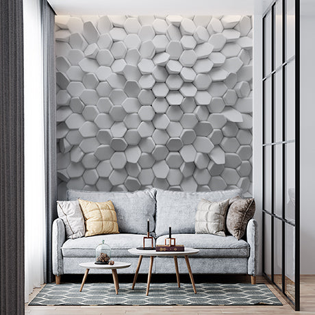 3D Hexagonal Pattern with White Geometric Textures Wall Murals