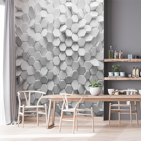 3D Hexagonal Pattern with White Geometric Textures Wall Murals