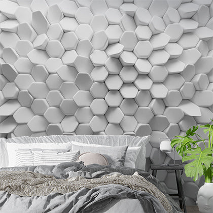 Custom 3D Hexagonal Pattern with White Geometric Textures Wall Murals