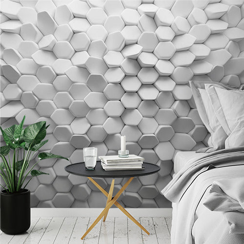 3D Hexagonal Pattern with White Geometric Textures Wall Murals